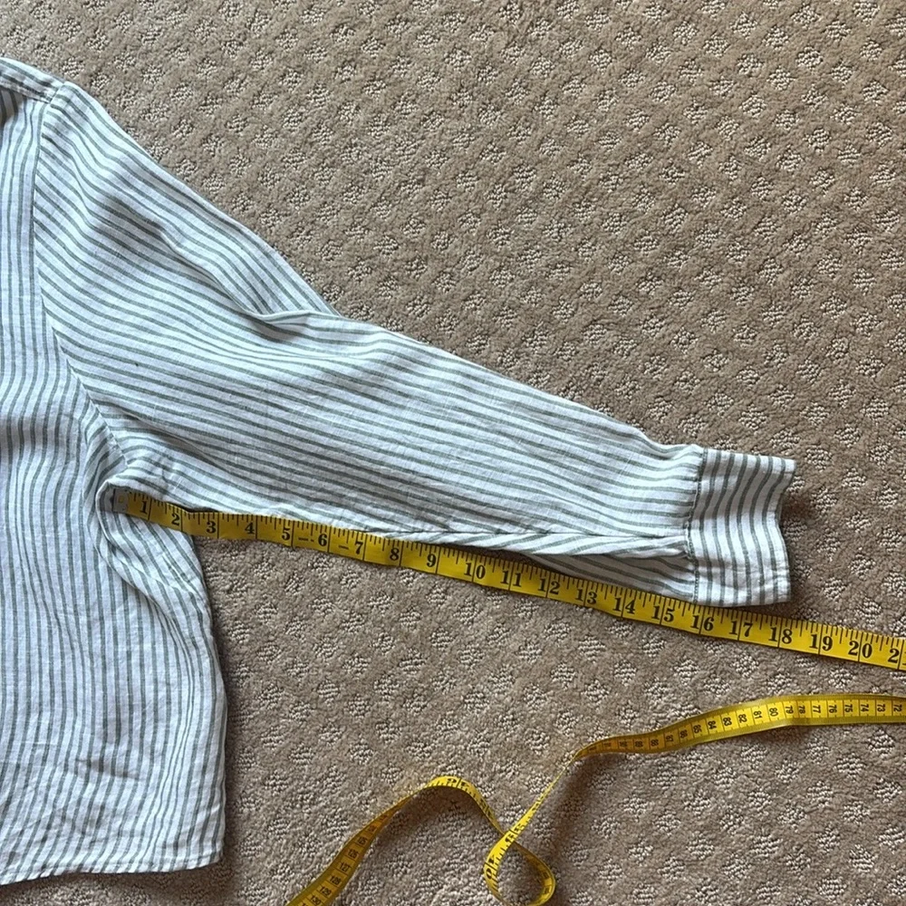 H&M Linen Green & White Striped Button-Up Women's Top XL - Picture 5 of 13
